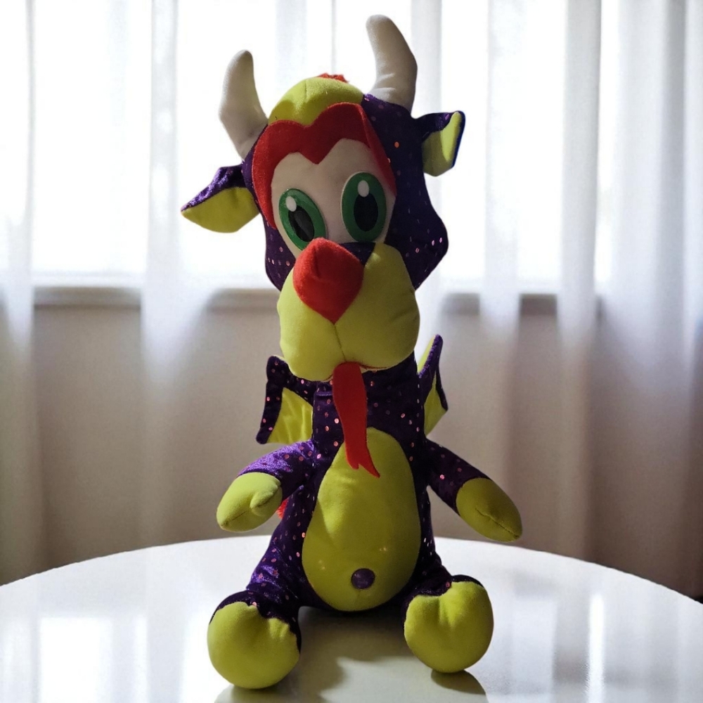 2017 CLASSIC TOY PURPLE GREEN WINGED DRAGON SEQUINS SPARKLY PLUSH STUFFED ANIMAL